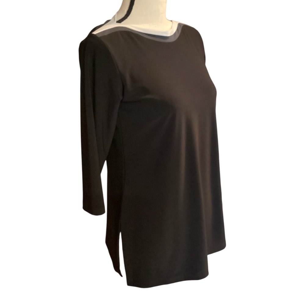 Sympli 3/4 Sleeve Split Side Tunic, Black Grey/Off White Neck Size 6 Liquid Knit